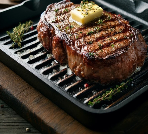 Steak auf einer gusseisernen Platte